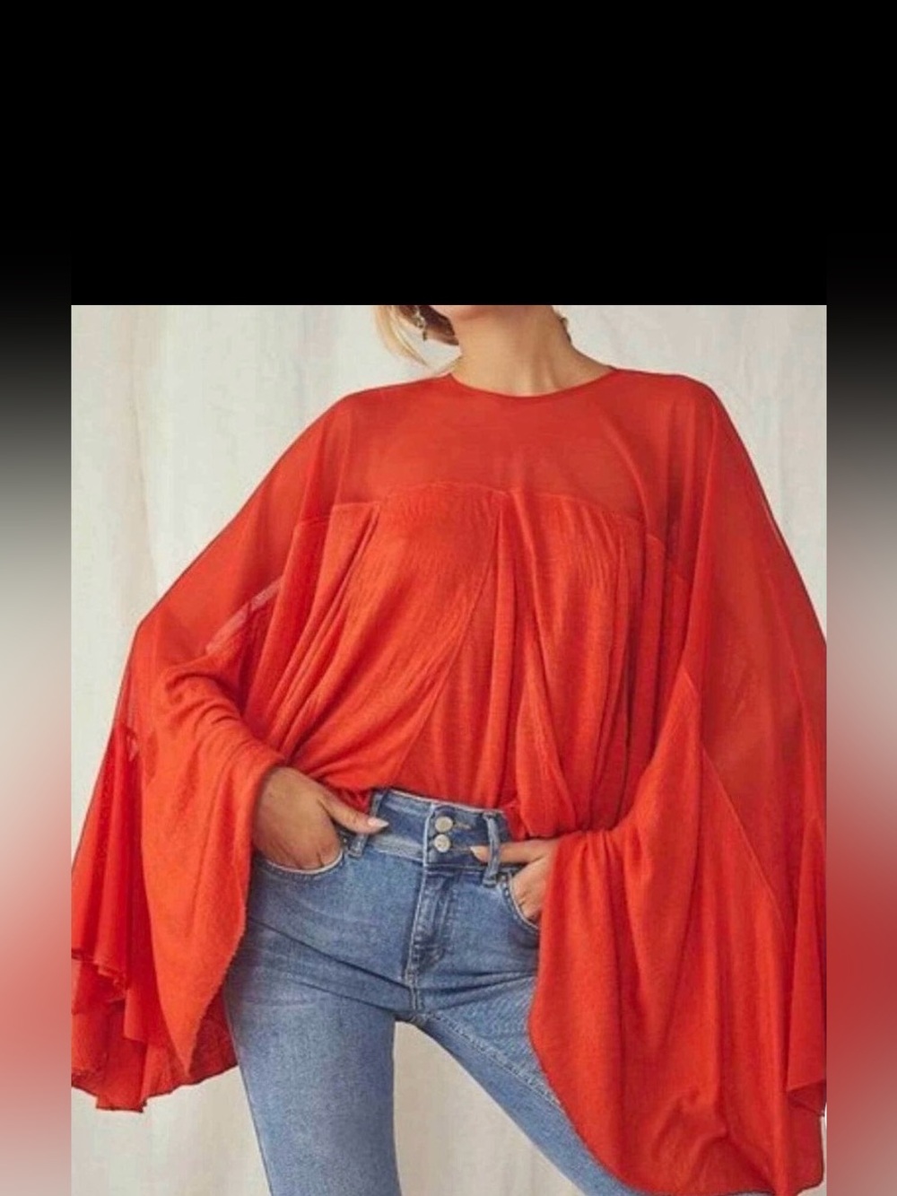 Free People Flowing dramatic bat sleeve Top